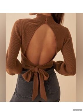 Reformation Open-Back Tie Sweater in Chestnut Brown